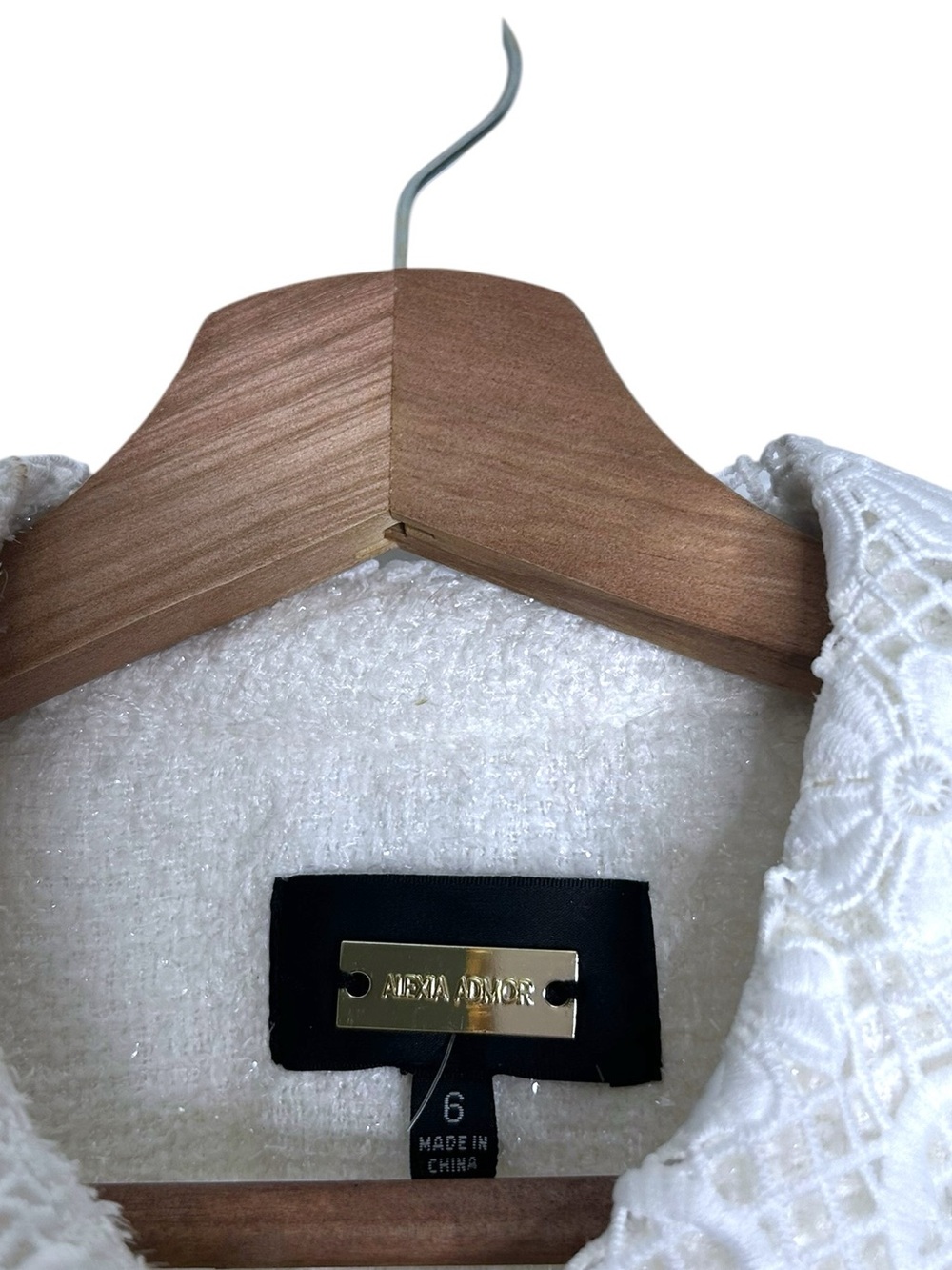 Alexia Admor Grady Ivory Boucle Tweed Rhinestone Button-Down Lace Detail Dress 6 - Picture 5 of 11